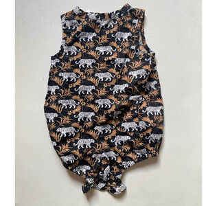 Janie and Jack Black Romper with White Tiger and Tan Leaf Print